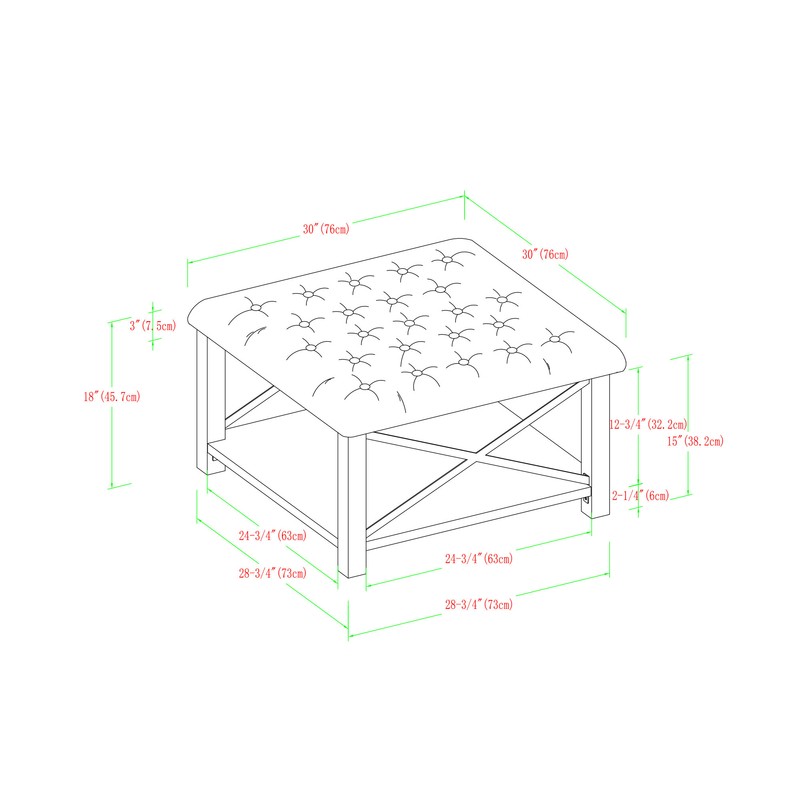 Grube 30'' Wide Tufted Square Cocktail Ottoman with Storage
