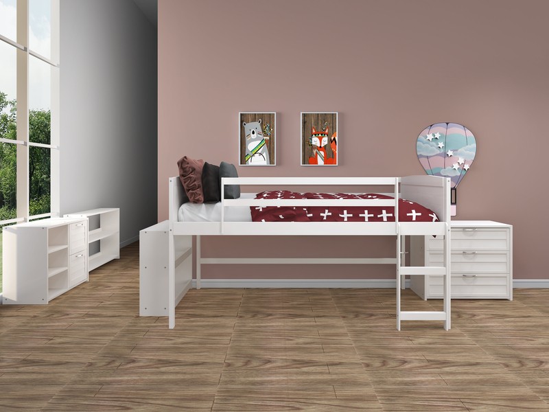 Hagen Twin Solid Wood Loft Bed with Bookcase by Sunside Sails