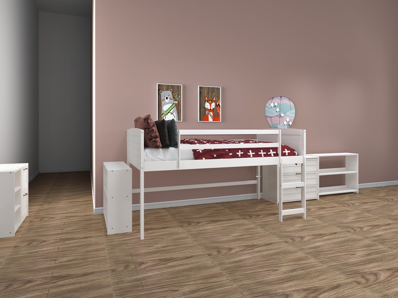 Hagen Twin Solid Wood Loft Bed with Bookcase by Sunside Sails