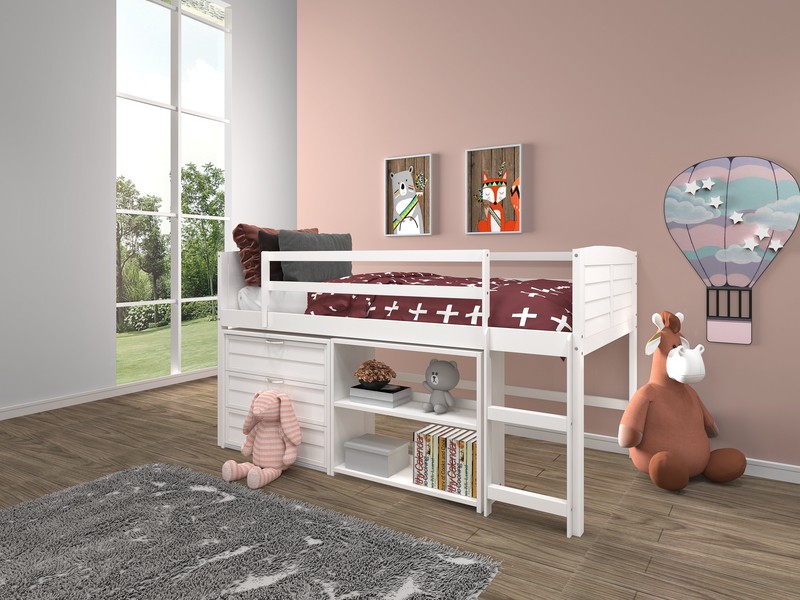 Hagen Twin Solid Wood Platform Loft Bed with Bookcase by Sunside Sails