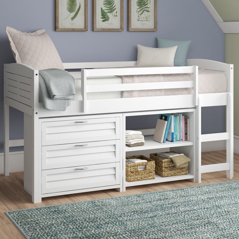 Hagen Twin Solid Wood Platform Loft Bed with Bookcase by Sunside Sails