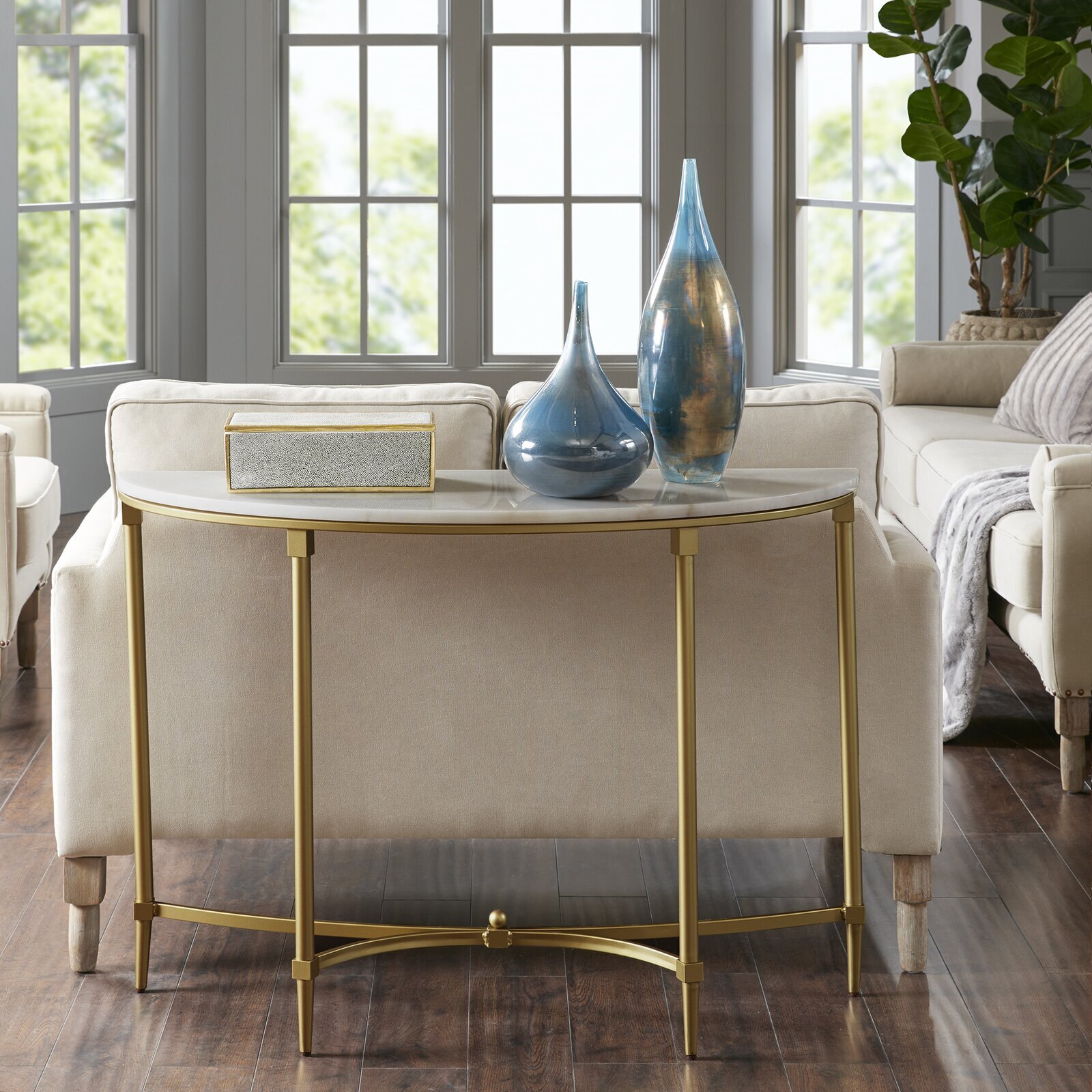 Half Moon Gold Framed Marble Top Console 