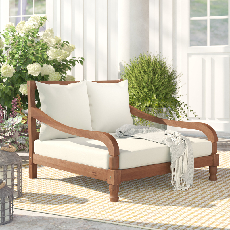 Hallei 35.4'' Long Acacia Double Chaise with Cushions