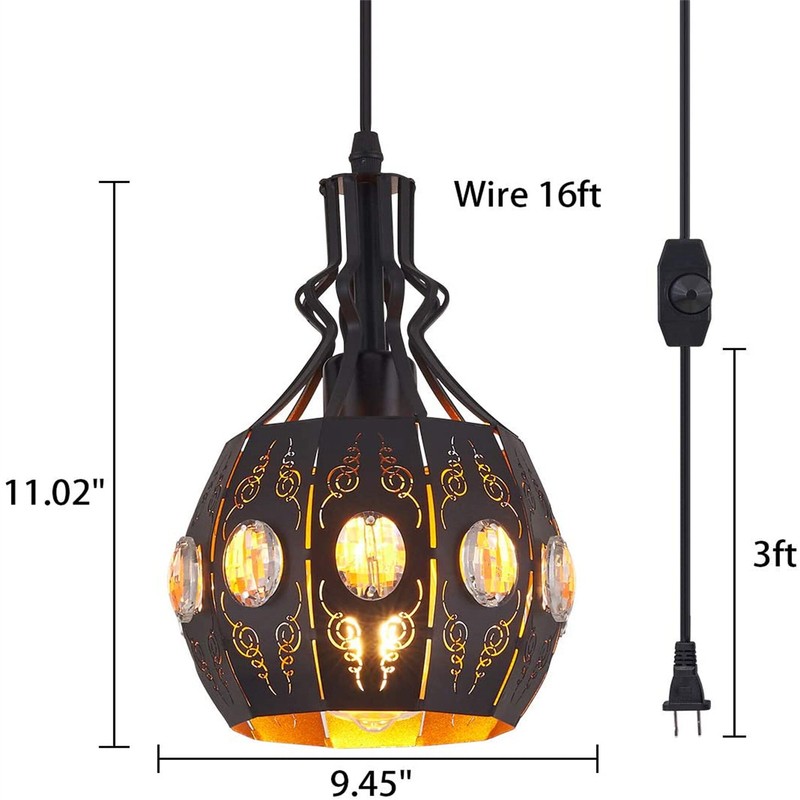 Hanging Lamps Swag Lights Plug In Pendant Light,Retro Style,Vintage Loft Design,Black Basket Cage Hanging Ceiling Lamp,Industrial Lighting Fixture And Decoration For Living Room Bedroom