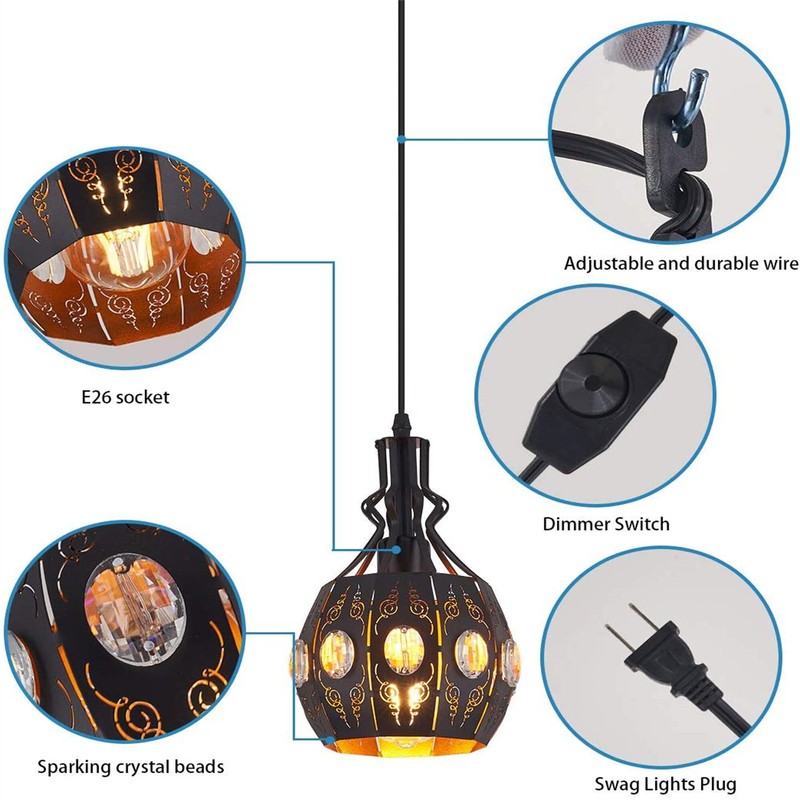 Hanging Lamps Swag Lights Plug In Pendant Light,Retro Style,Vintage Loft Design,Black Basket Cage Hanging Ceiling Lamp,Industrial Lighting Fixture And Decoration For Living Room Bedroom