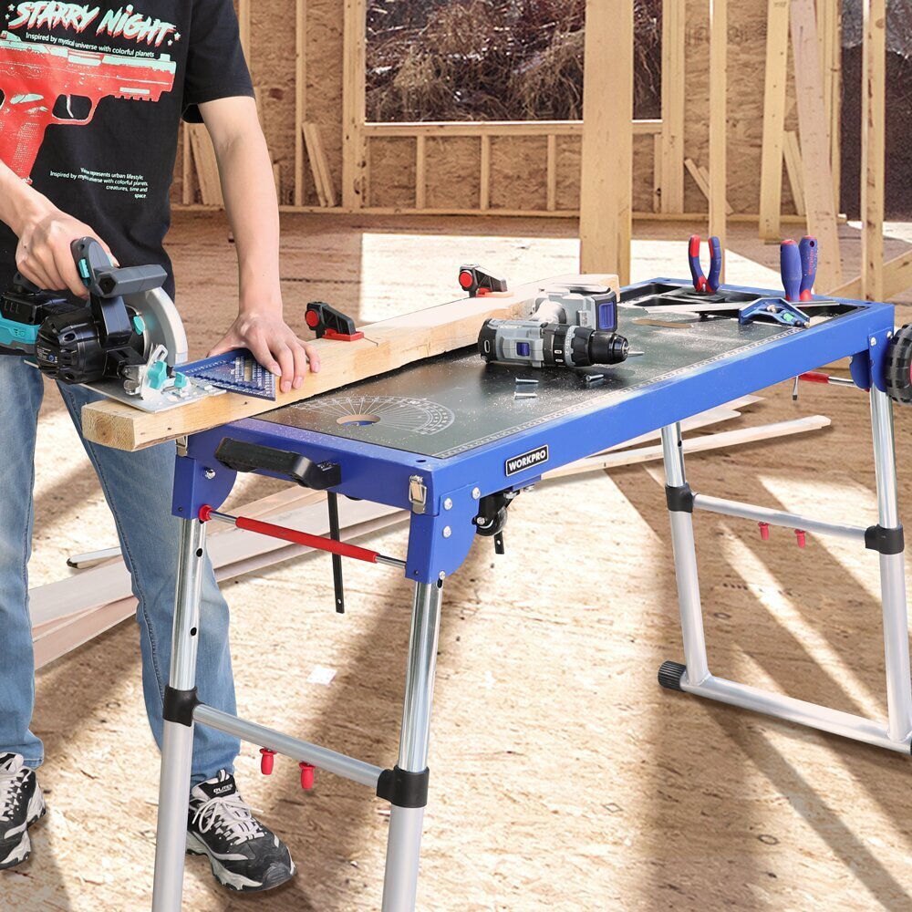 Height Adjustable Wood and Metal Workbench