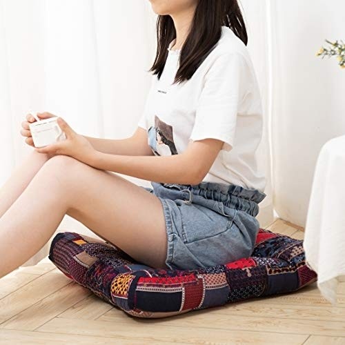 HIGOGOGO Bohemian Floor Pillow, Large Mandala Meditation Pillow Square Boho Seat Cushion Indian Yoga Cushion Floor Pad for Home Bay Window Party Garden Decoration, 22x22 Inch, Stripe Red