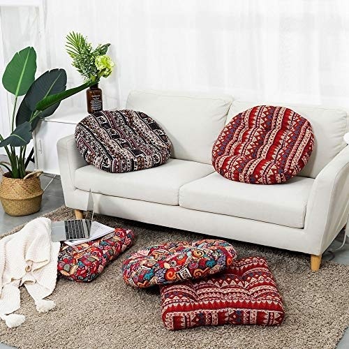 HIGOGOGO Bohemian Floor Pillow, Large Mandala Meditation Pillow Square Boho Seat Cushion Indian Yoga Cushion Floor Pad for Home Bay Window Party Garden Decoration, 22x22 Inch, Stripe Red