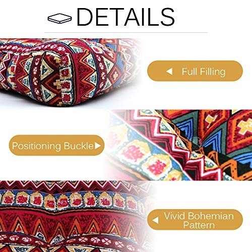 HIGOGOGO Bohemian Floor Pillow, Large Mandala Meditation Pillow Square Boho Seat Cushion Indian Yoga Cushion Floor Pad for Home Bay Window Party Garden Decoration, 22x22 Inch, Stripe Red