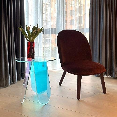 Homary Acrylic End Table Clear Round Side Table Modern Accent Table Iridescent