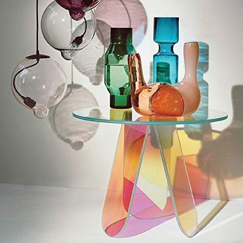 Homary Acrylic End Table Clear Round Side Table Modern Accent Table Iridescent