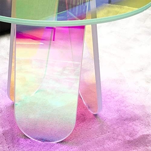 Homary Acrylic End Table Clear Round Side Table Modern Accent Table Iridescent