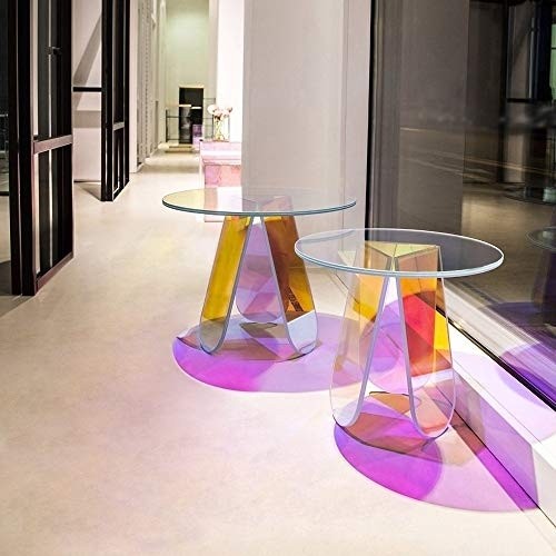 Homary Acrylic End Table Clear Round Side Table Modern Accent Table Iridescent