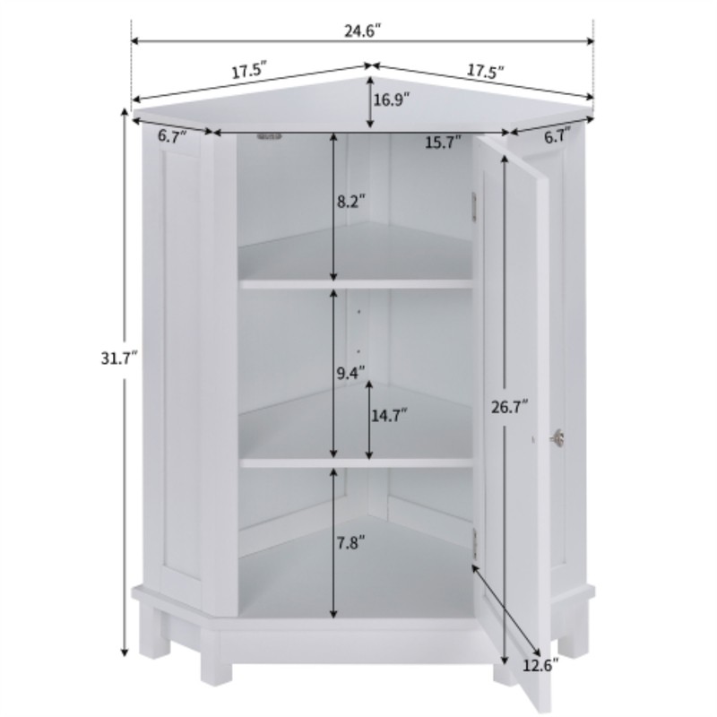 Home Office Bathroom Floor Cabinet, Free Standing Corner Cabinet Storage Organizer With Single Door And Adjustable Shelf(White)/Corner Storage/Corner Table
