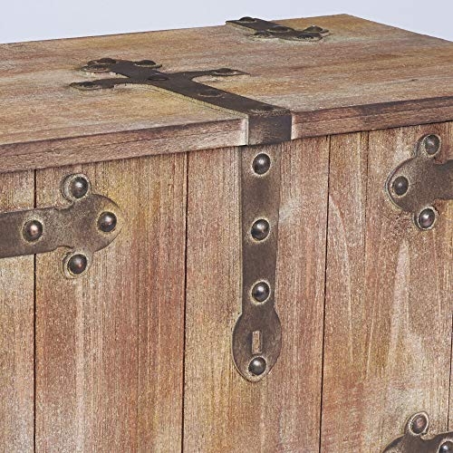 Small Blue Body/Brown Lid/Floral Design Household Essentials Vintage Wood Storage Trunk 