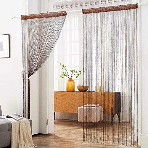HSYLYM String Curtain with Sequins Sparkle Polyester,Perfect for Room Decoration and Background,Coffee,100x200cm(39" Width x 78" Length)