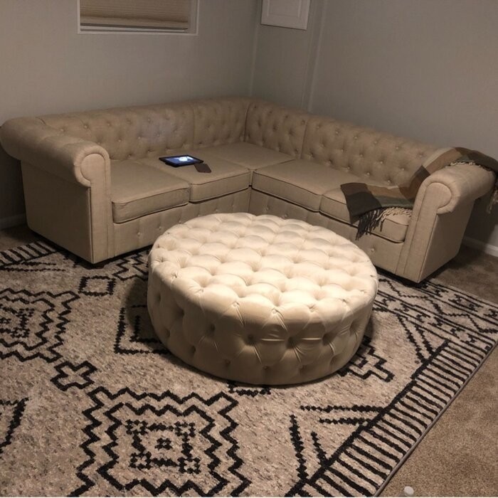Huskins 41.73'' Wide Velvet Tufted Round Cocktail Ottoman