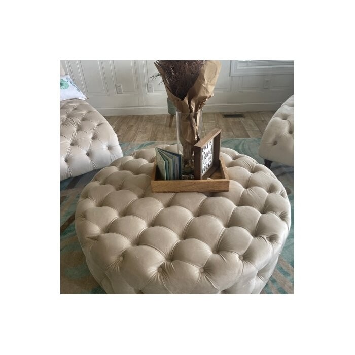 Huskins 41.73'' Wide Velvet Tufted Round Cocktail Ottoman