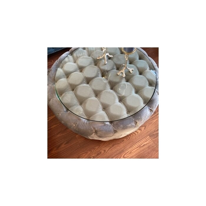 Huskins 41.73'' Wide Velvet Tufted Round Cocktail Ottoman