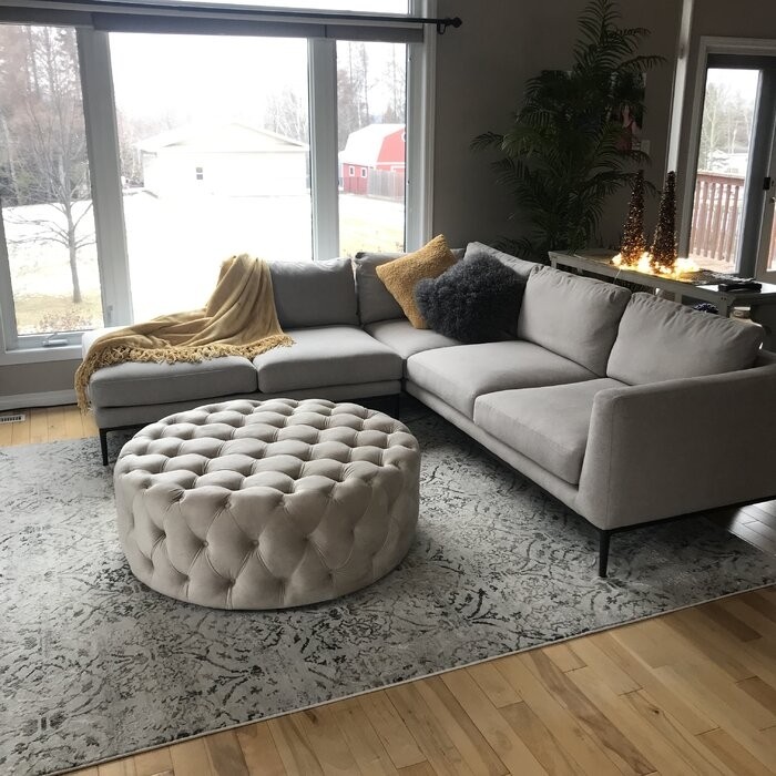 Huskins 41.73'' Wide Velvet Tufted Round Cocktail Ottoman