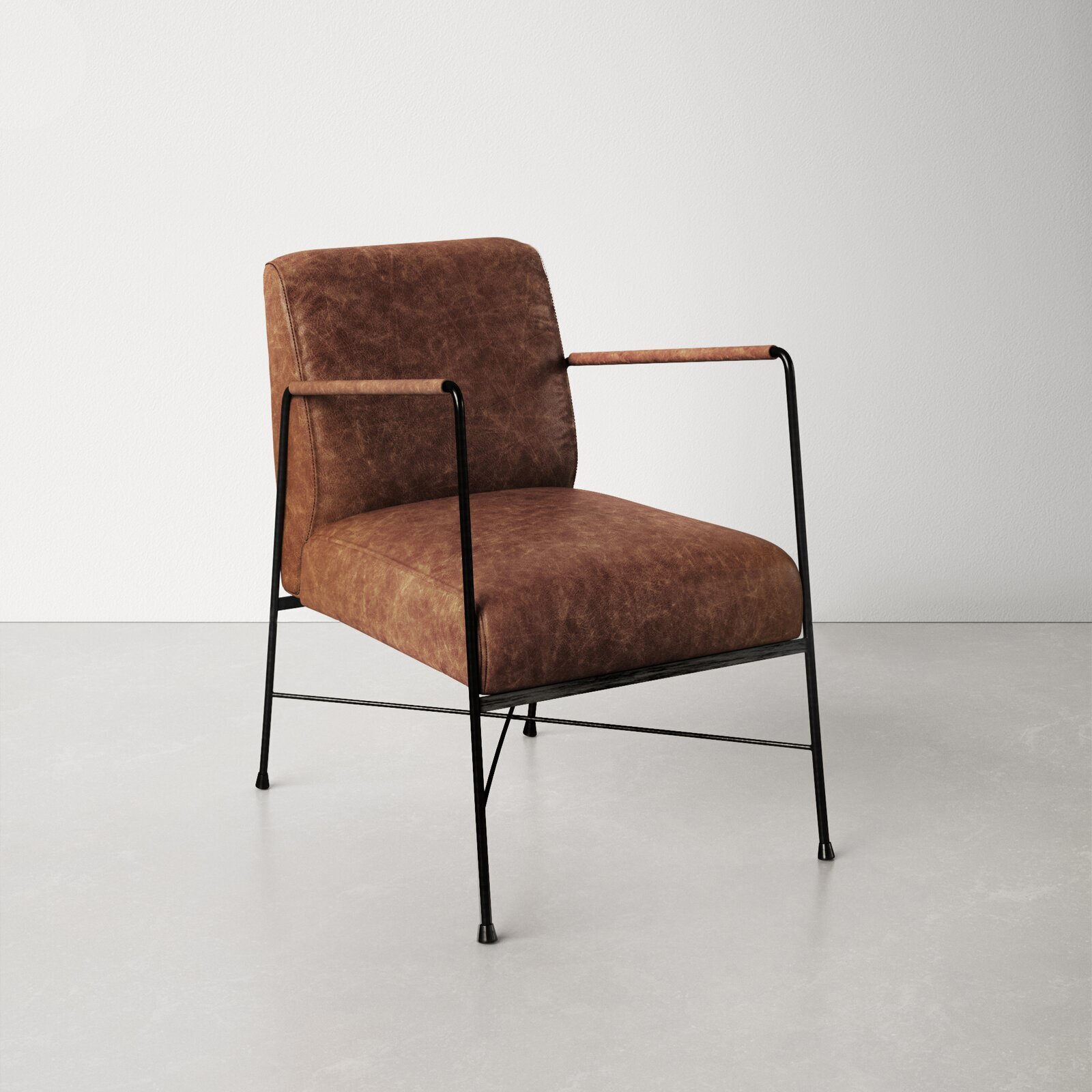 Industrial Minimalistic Metal and Leather Chair