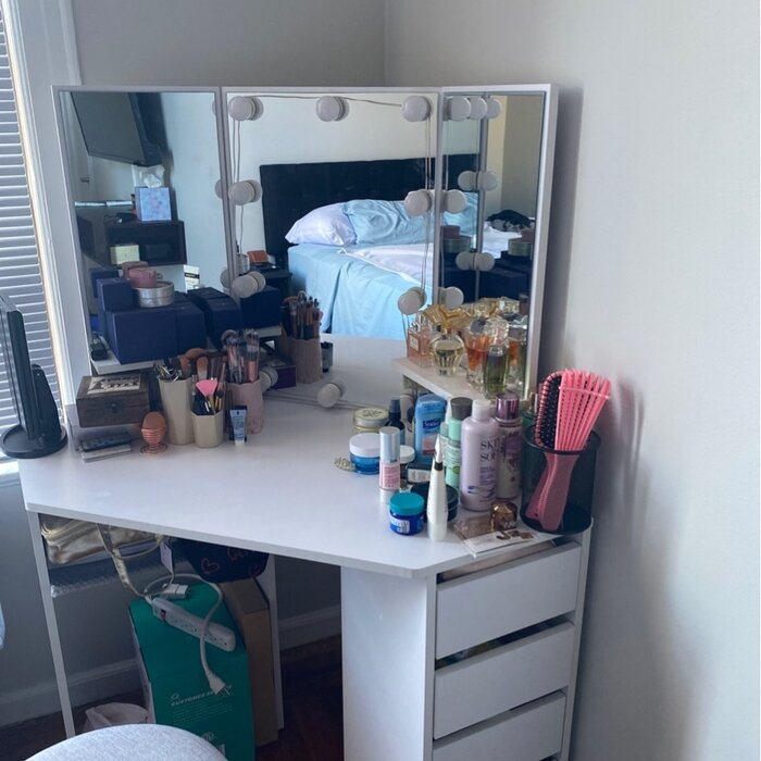 Jaylianie Corner Makeup Vanity Desk with Mirror | Foter