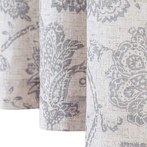 JINCHAN Valance Curtain Kitchen Farmhouse Window Valance for Living Room Linen Scroll Paisley Valance for Bedroom Bathroom Decor Floral Printed Tie Up Valance 20 Inch 1 Panel Rod Pocket Gray on Beige