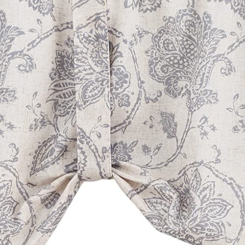 JINCHAN Valance Curtain Kitchen Farmhouse Window Valance for Living Room Linen Scroll Paisley Valance for Bedroom Bathroom Decor Floral Printed Tie Up Valance 20 Inch 1 Panel Rod Pocket Gray on Beige