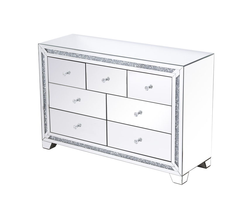 Kari 31.5'' Tall 7 - Drawer Nightstand in Silver Clear Mirror