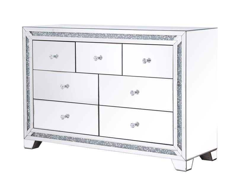 Kari 31.5'' Tall 7 - Drawer Nightstand in Silver Clear Mirror