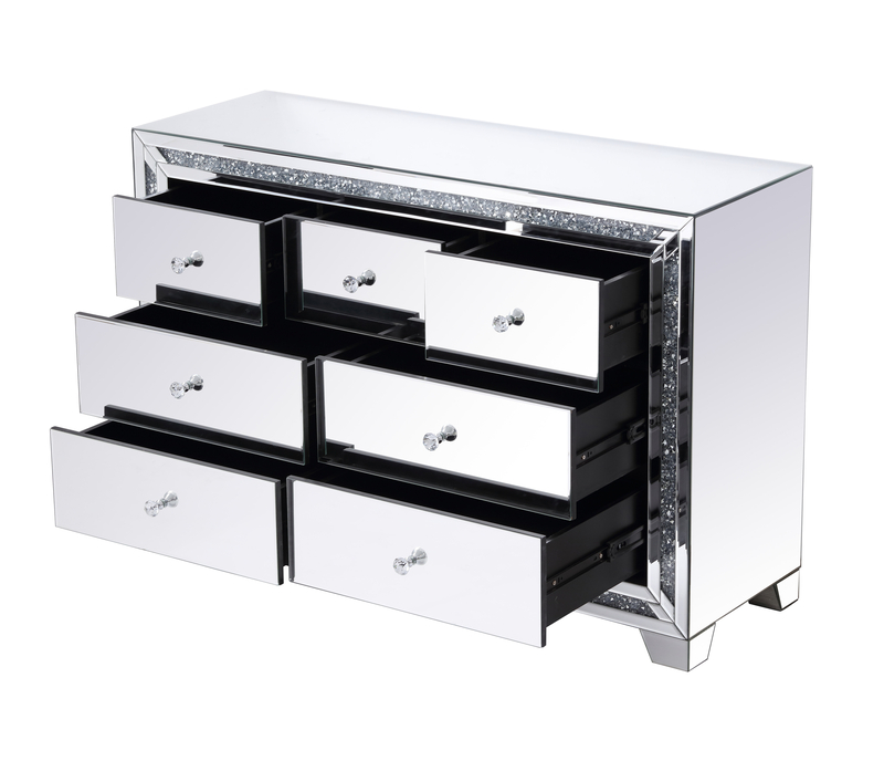 Kari 31.5'' Tall 7 - Drawer Nightstand in Silver Clear Mirror