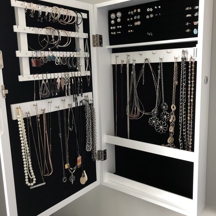 Karmakar 14.6'' Wide Wall Mounted Jewelry Armoire with Mirror