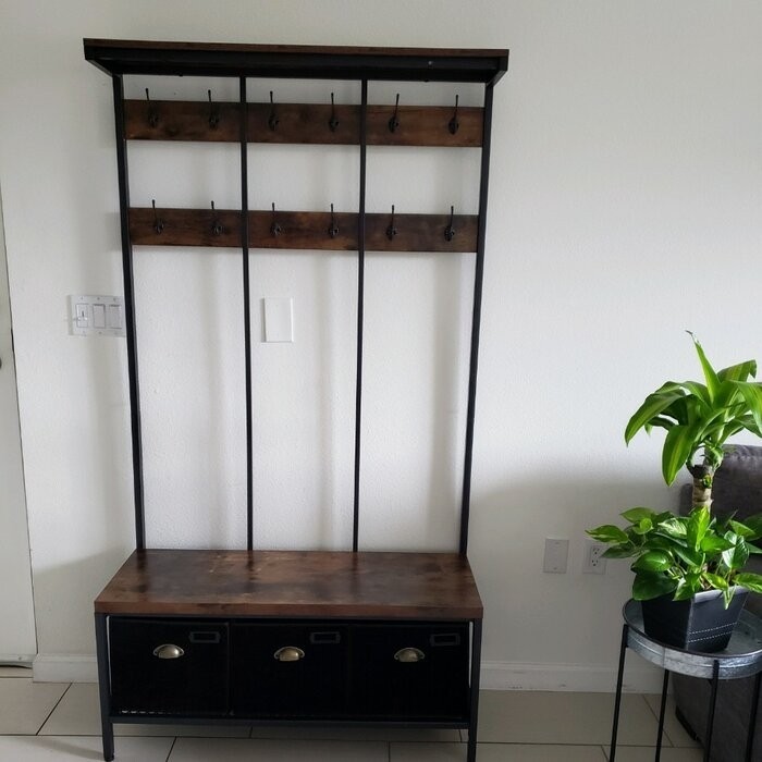 Keatan 39.4'' Wide Iron Hall Tree with Bench and Shoe Storage