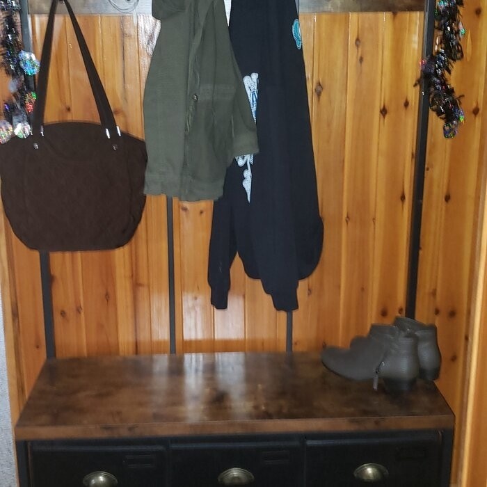 Keatan 39.4'' Wide Iron Hall Tree with Bench and Shoe Storage