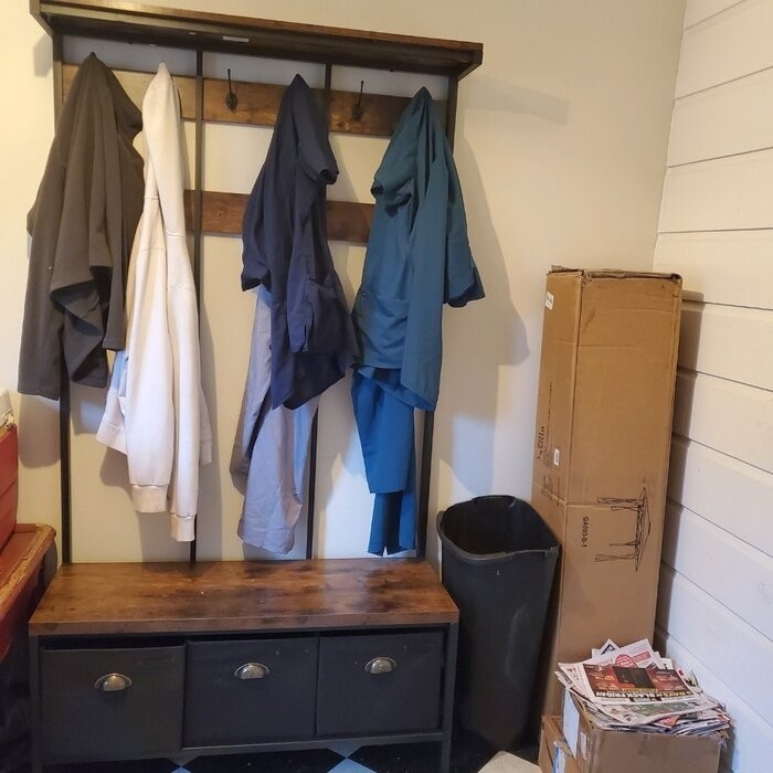 Keatan 39.4'' Wide Iron Hall Tree with Bench and Shoe Storage