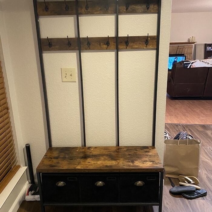 Keatan 39.4'' Wide Iron Hall Tree with Bench and Shoe Storage