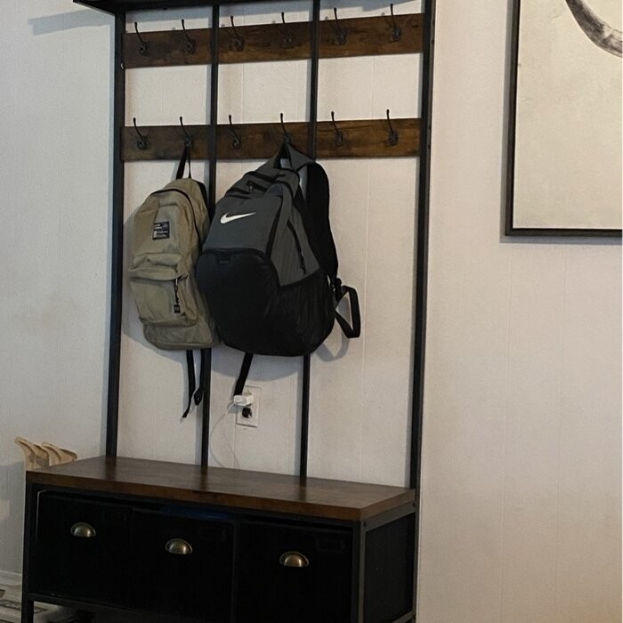 Keatan 39.4'' Wide Iron Hall Tree with Bench and Shoe Storage