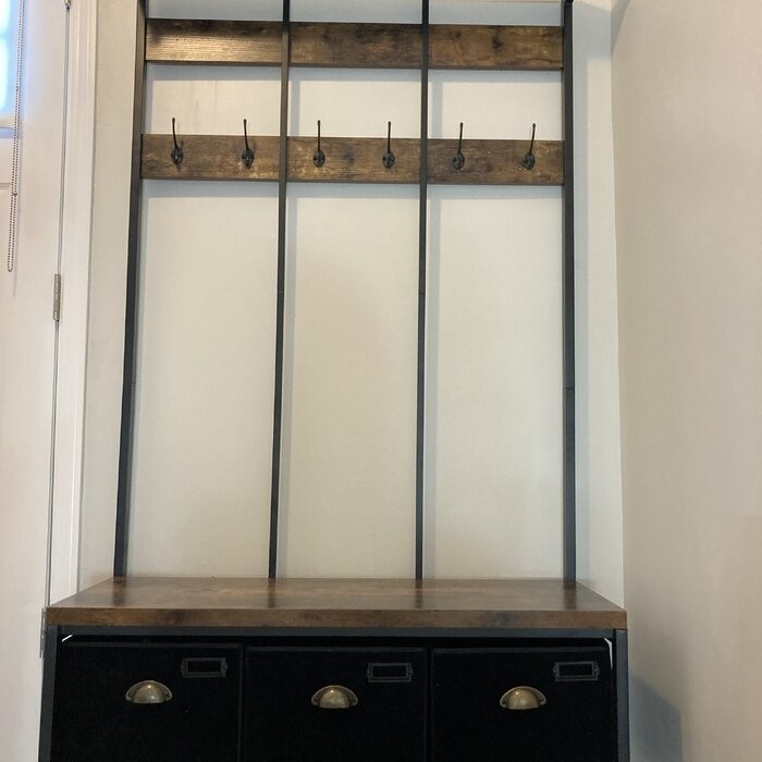 Keatan 39.4'' Wide Iron Hall Tree with Bench and Shoe Storage