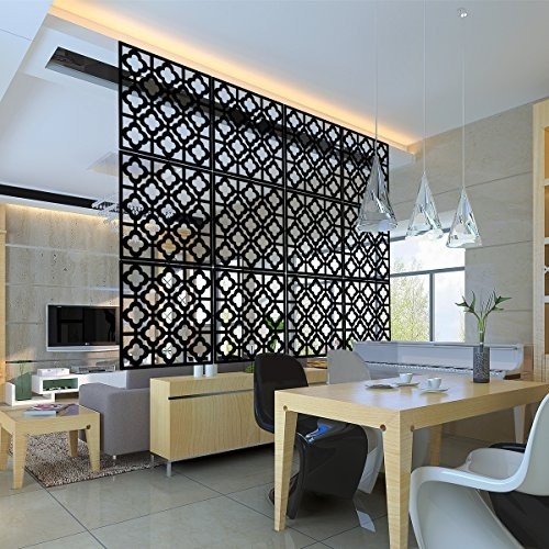 Kernorv Hanging Room Divider Decorative Screen Panels Made of PVC Room Divider Panels for Living Room Bedroom Office Restaurant (Black, 12 PCS)