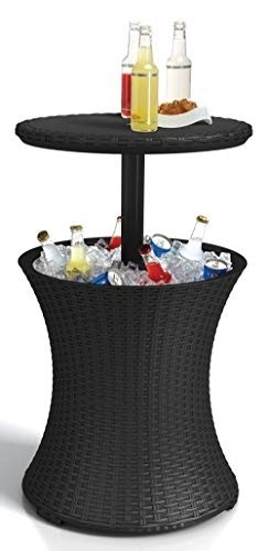 Keter Outdoor Patio Furniture and Hot Tub Side Table with 7.5 Gallon Beer and Wine Cooler, Grey