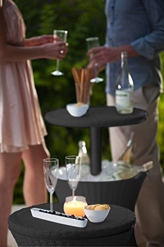 Keter Outdoor Patio Furniture and Hot Tub Side Table with 7.5 Gallon Beer and Wine Cooler, Grey