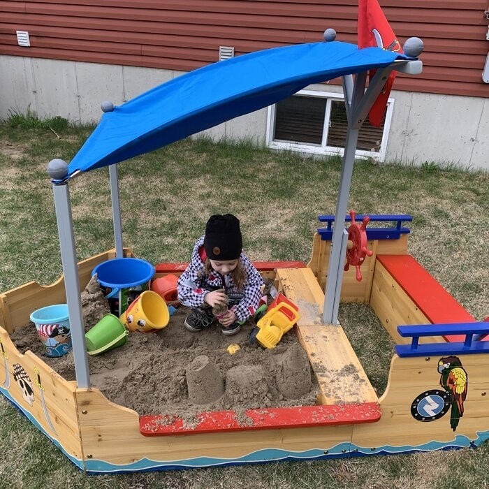 KidKraft 44.25" x 59.5" Solid Wood Sandbox with Cover