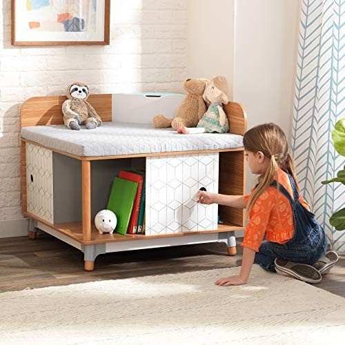 KidKraft Mid-Century Kid Wooden Corner Reading Nook, Gift for Ages 3 - 8 , Gray