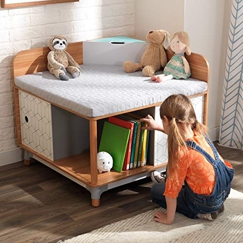 KidKraft Mid-Century Kid Wooden Corner Reading Nook, Gift for Ages 3 - 8 , Gray