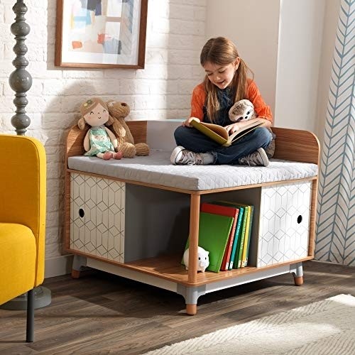 KidKraft Mid-Century Kid Wooden Corner Reading Nook, Gift for Ages 3 - 8 , Gray