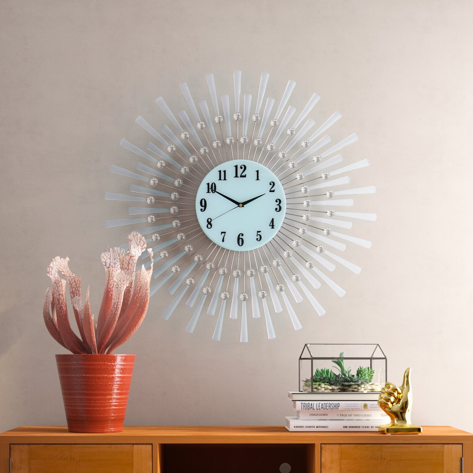 Large Modern Wall Clock with Crystals