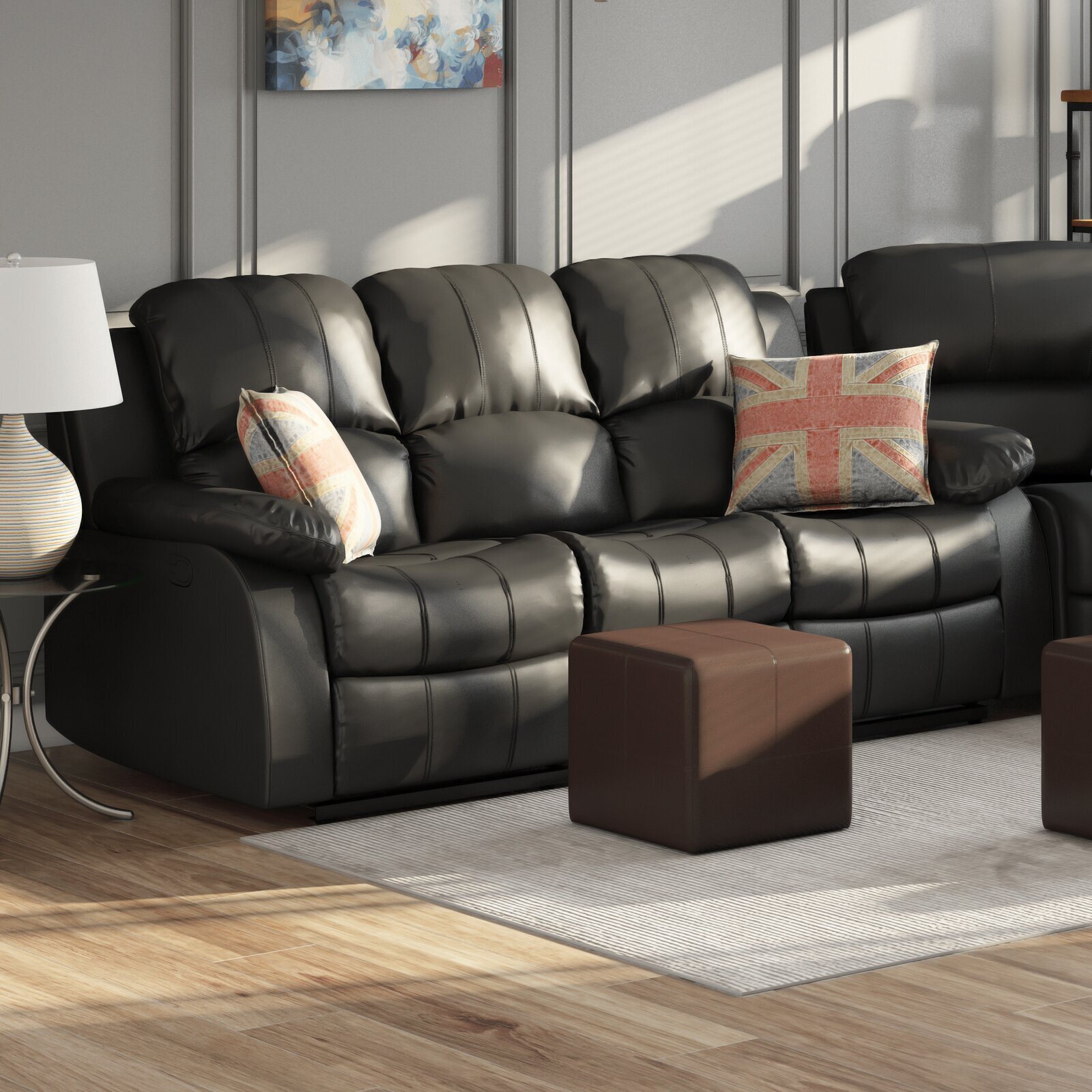 Leather Match Modern Reclining Couch
