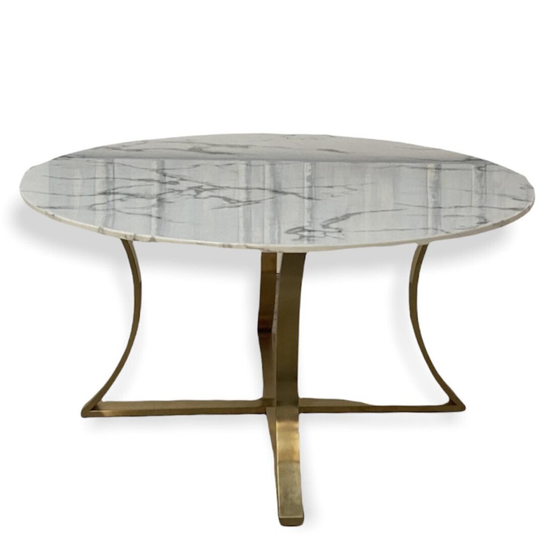 Light Gray Marble Table With Gold Frame 