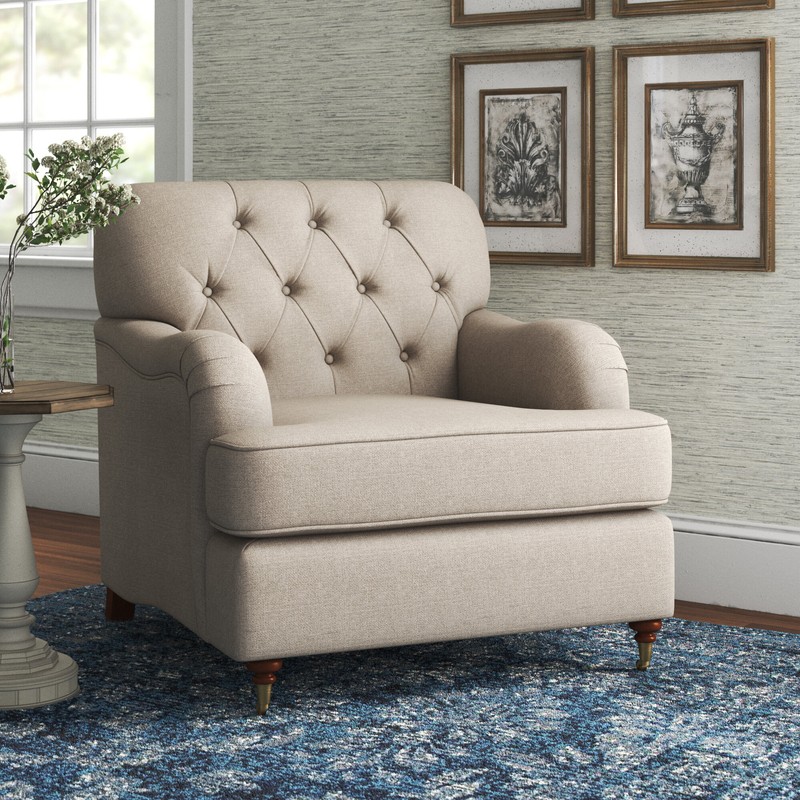 Louisburg 34'' Wide Tufted Linen Armchair