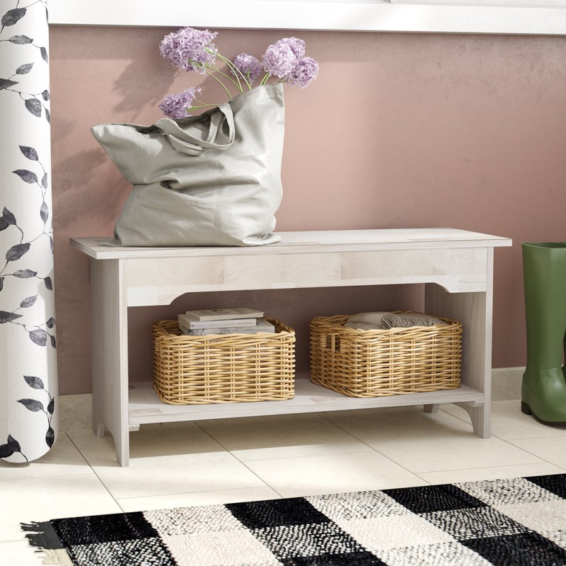 Lynn Wood Shelves Storage Bench